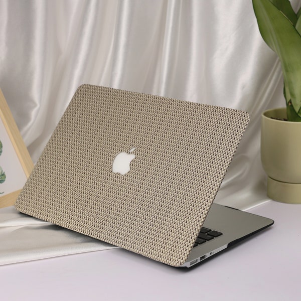 Khaki Grey Weave Leather Macbook Hard Case for Macbook 2023 Air 15 A2941 Pro 14 16 M1 M2 Air 11/13 Pro 13/14 2021 2022 Unique Laptop Case