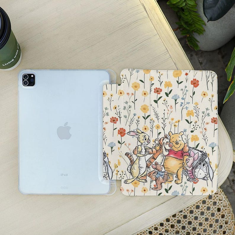 Winnie Pooh Cute Floral iPad Case With Pencil Holder Cover for iPad Air ...