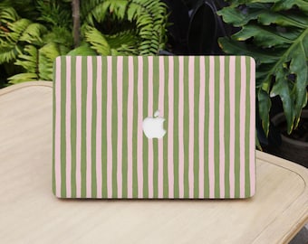 Pink Green Striped Sweet Macbook Hard Case Laptop Protective Cover for 2026 Neo 13 Air 15/13/11 Mac Pro 16/15/14/13inch A3434 M5 M4 M3 M2 M1