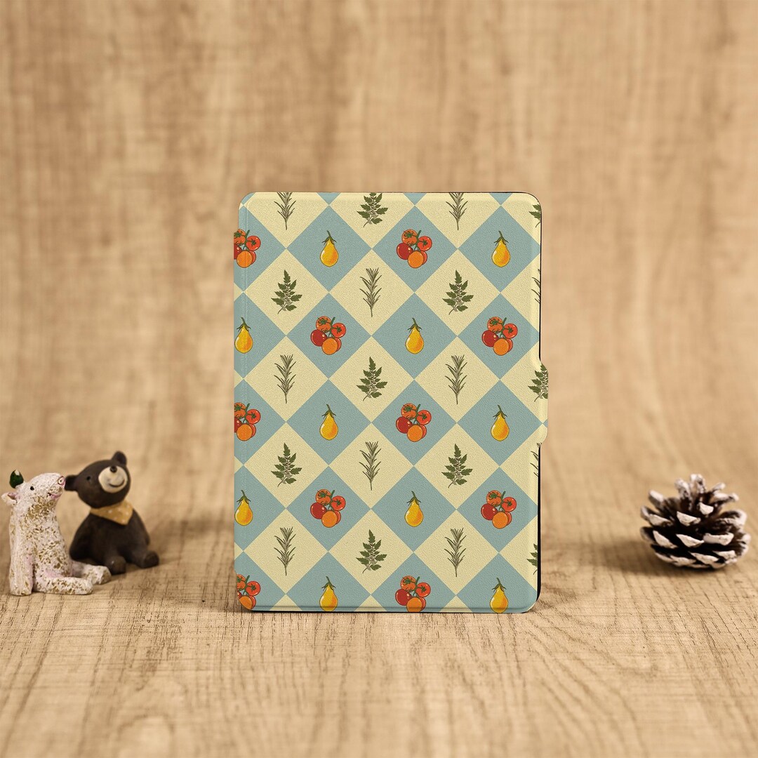 Fruits Plant Retro Plaid Kindle Case With Hand Strap for 6" Paperwhite ...