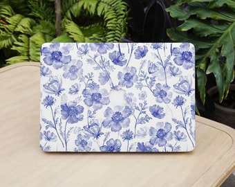Blue Ink Flowers MacBook Tasche für Neues MacBook Air 15 A2941, M1 M2 Air 13 A2681, A2337, A2338, Pro 13 14 15 16, 2023 2022 2021 Hülle