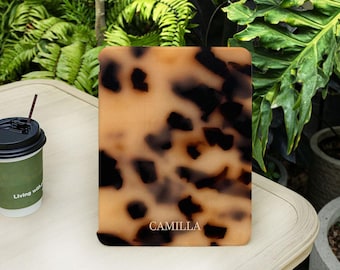 Tortoise Shell Custom Monogram Initials iPad Case for iPad Air 5/6/7th M3 13"11" iPad Pro M5 iPad 9/10/11 Gen A16 Mini 6/7 Personalized Name