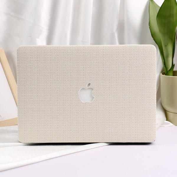 Beige Weave Leather Macbook Case for Macbook 2023 Air 15 A2941 Pro 14 16 M1 M2 Air 11/13 Pro 13/14 2021 2022 Unique Laptop Cover Hard Case