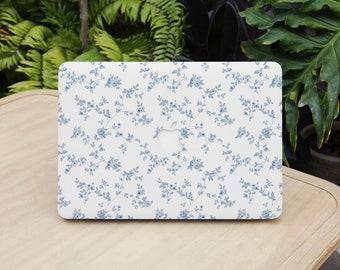 Schöne blau Floral MacBook Hülle für neue MacBook Air 15 A2941, M1 M2 Air 13 A2681, A2337, A2338, Pro 13 14 15 16, 2023 2022 2021 Fall