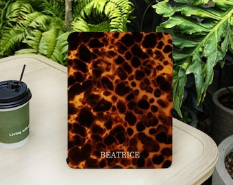 Tortoise Shell Custom Monogram Initials iPad Case for iPad Air 5/6/7th M3 13"11" iPad Pro M5 iPad 9/10/11 Gen A16 Mini 6/7 Personalized Name