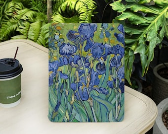 Van Gogh Irises Painting iPad Case with Pencil Holder Cover for iPad Air 5/6/7th 2025 M3 13" 11" iPad Pro M5 iPad 8/9/10/11 Gen A16 Mini 6/7