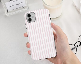 Pink Striped Simple Slim/Tough Phone Case for iPhone 17 16 15 14 Pro Max, 2026 New iPhone 17e/16e, iPhone 13 12 Mini, iPhone Plus/SE/X/XS/XR