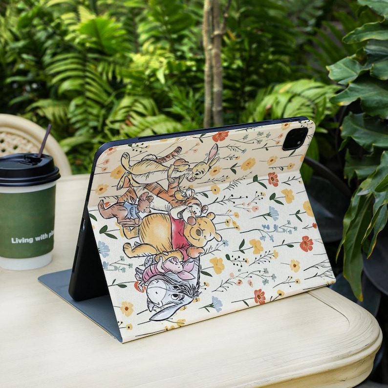 Winnie Pooh Cute Floral iPad Case With Pencil Holder Cover for iPad Air ...