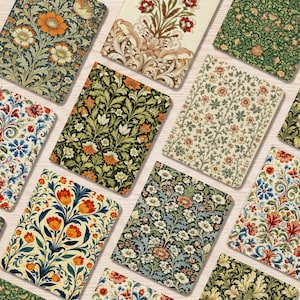 May include: A collection of rectangular notebooks featuring various intricate floral and botanical patterns. The designs include vibrant orange, red, blue, and green blossoms set against cream, black, and dark green backgrounds with detailed foliage.