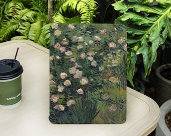 Van Gogh Roses Painting iPad Case with Pencil Holder Cover for iPad Air 4/5/6/7th 11" 13" iPad Pro M5 iPad 9/10/11 Gen A16, iPad Mini 6/7