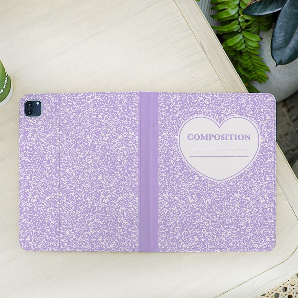 Purple Composition Book iPad Case,iPad Cover With Pen Slot,iPad Case For 10 Air 5 4 3 2 Mini 6 5 4,iPad 10.9"Pro 12.9"11"9.7" 2021 2022 Case