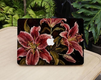 Dark Moody Lily Painting Macbook Hard Protective Case Laptop Art Cover for 2026 Neo 13 Air 15/13/11 Mac Pro 16/15/14/13 inch M5 M4 M3 M2 M1