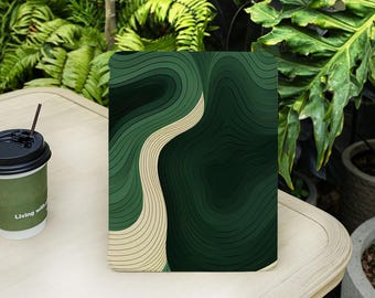Gradient Green Line Art iPad Case with Pencil Holder for iPad Air 5/6/7 10.9&quot; 11&quot; 13&quot; 2025 iPad Pro 12.9&quot; iPad 8/9/10/11 Gen A16 Mini 6/7