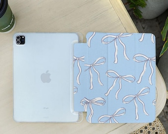 JOYLAND Light Blue Bow Case For IPad Pro 11-inch M4 2024 - Clear TPU Cover With Pencil Holder