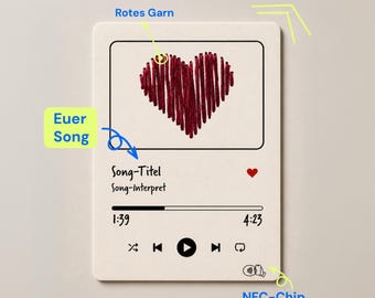 Liebesgeschenk | Liebeskarte personalisiert, handgestickt | NFC Song Karte mit eurem Lied | Geschenk Jahrestag, Hochzeit, Valentinstag