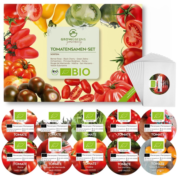 10er Set BIO Tomatensamen - Tomaten Samen Anzuchtset aus biologischem Anbau ideal für Terrasse, Balkon & Garten