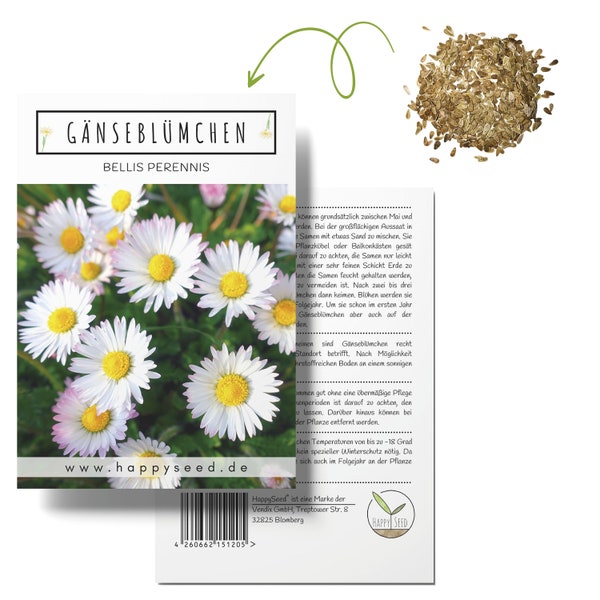 Gänseblümchen Samen (Bellis perennis) - Zarte Blumen mit langer Blütezeit für eine bunte Blumenwiese, das Beet, den Balkon und die Terrasse