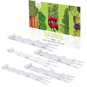 Set di nastri per semi da 5 m, composto da carote, ravanelli, rucola, valeriana e semi di lattuga - ideale per la coltivazione in giardino, in balcone
