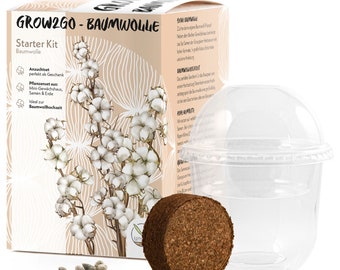 GROW2GO Baumwoll-Pflanzset ideal zur Baumwollhochzeit - Starter Kit Anzuchtset aus Mini-Gewächshaus, Baumwollsamen & Erde