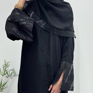 2pcs  Embellished sleeves dubai abaya | Elegant black open abaya | abaya set chiffon hijab |luxury abaya |Eid abaya for Muslim women