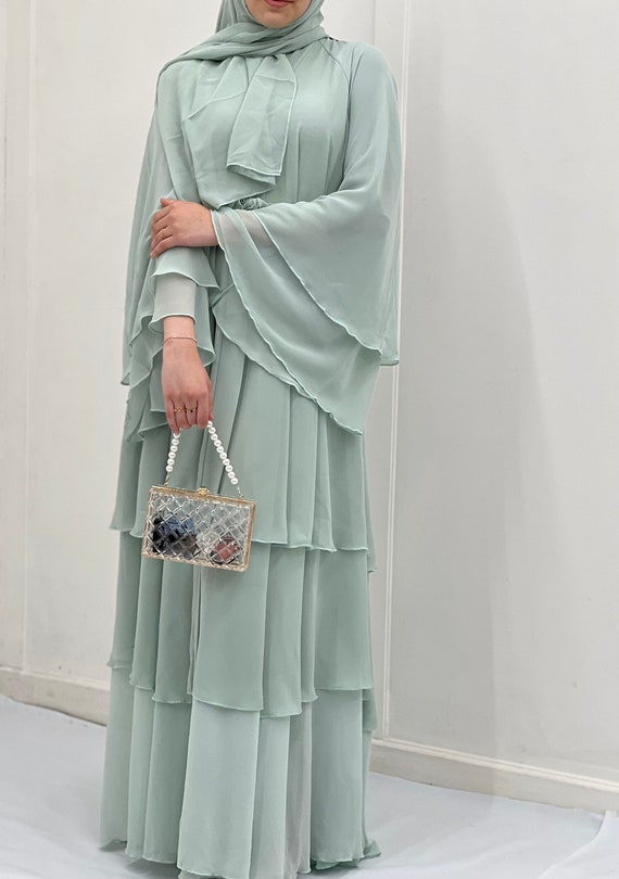 Luxury Mint 3 Layered Open Abaya With Hijab dubai Abayaclosed Abaya Chiffon  Abayamodest Clothingislamic Clothing Chiffon Hijab -  Canada