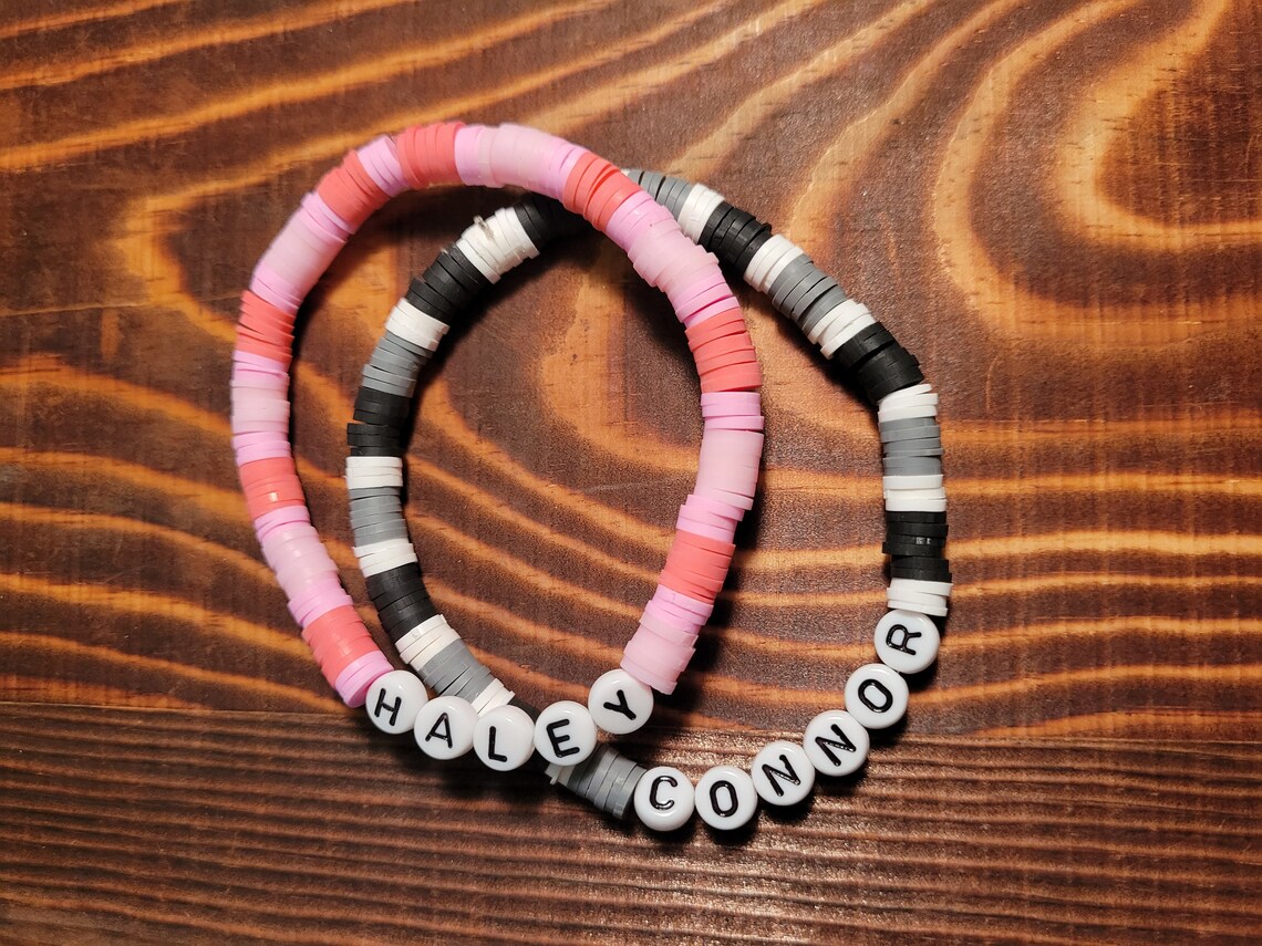 Custom Beaded Clay Disk Bead Name Bracelet Etsy