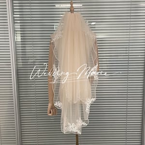Handmade Lace Wedding Veil: Champagne Double-Layer Blusher, Customizable