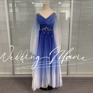 Gradient Navy Blue Prom Dress, Fairy Evening Dress, Slip Dress,  V-Neckline Dress, Bridesmaid Dress, Graduation Dress, Support Custom