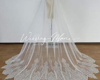 Handmade Bridal Cape Veil: Shiny Appliques, V-Back, Chapel Length