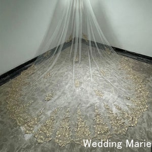 Vintage Wedding Veil, Gold Lace Bridal Veil, Royal Length Veil, Single Layer Comb Veil, Shimmer Lace With Sequins, Custom Veil