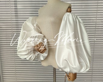 Off-the-shoulder Wedding Sleeves,Ivory Satin Puff Sleeves For Wedding Dress,Poofy Big Detachable Sleeves,Elegant Bridal Look,Custom Sleeves