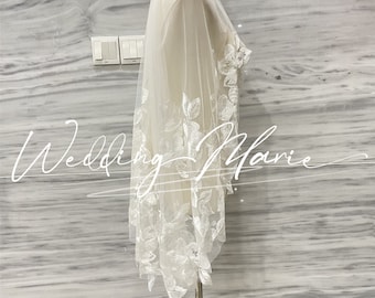 Fingertip Length Veil, Floral Wedding Veil, One Tier Comb Veil, Elegant Lace Veil, Fairy Wedding Veil, Custom Veil
