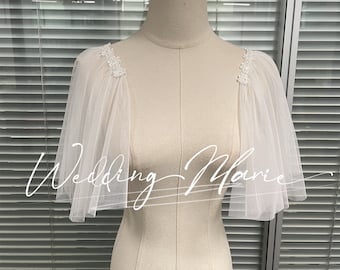 Short Fairy Shoulder Accessories, Detachable Flutter Sleeves, Wedding Dress Sleeves,Bridal Sleeves,White Sleeves,Sewn On The Dress,