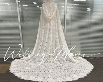 Hooded Cape Veil, Vintage Cape For Bride, Fairy Cape Veil, Floral Lace Cape, Cathedral Cape Veil, Custom Cape