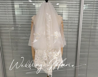 Embroidered Swallow Wedding Veil, Lace Bridal Veil, Two Layers Wedding Veil, Veil With Blusher, Unique Wedding Veil, Custom Bridal Veil