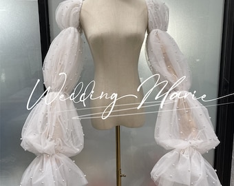 Wedding Sleeves With Pearl Netting, Detachable Sleeves, Super Long Sleeves, Slip Dress/Strapless Dress Accessories, Custom Sleeves