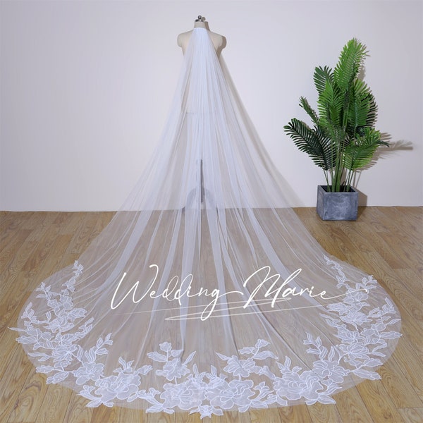 Fairy Wedding Veil, Elegant Lace Veil, Cathedral Wedding veil, One Layer Comb Veil, Lace Trim Veil, Bridal Veil, Custom Wedding Veil