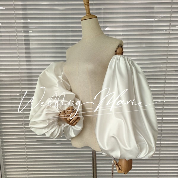 Ivory Satin Puff Sleeves, Detachable Bridal Sleeves
