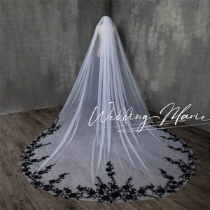Black Lace Wedding Veil, One Layer Comb Veil, Retro Veil, Unique Veil, Wedding Shooting Veil, Custom Veil