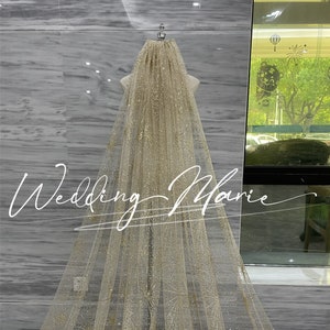 Gold Veil, Sparkling Glitter Tulle Veil, Singer-layer Veil With Comb, Unique Bridal Veil, Custom Veil