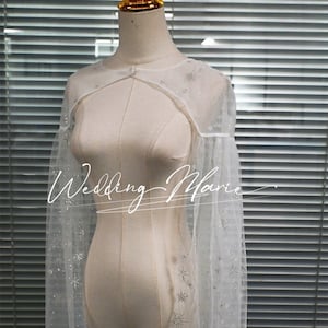 Celestial Cape, Star/Moon Glitter Tulle Cape, Floor-length Cape For Wedding Dress, Bridal Gown Cape, Sheer Cloak, Custom Cape