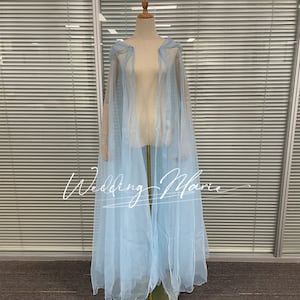 Capa con capucha de organza azul claro: Capa de vestido de novia de hadas imagen 3