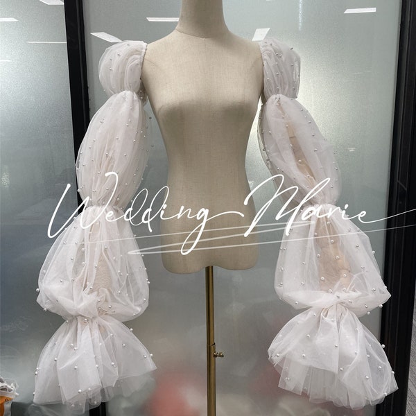 Pearl Netting Wedding Sleeves: Detachable Tulle Bridal Accessory