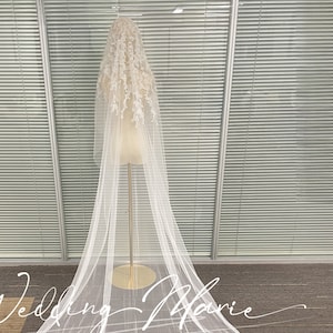 Bridal Hijab Veil,  Mantilla Cathedral Veil, Floral Bridal Veil, Vintage Mantilla Veil, With Pearl/Sequin/Beads Embellishments, Custom Veil
