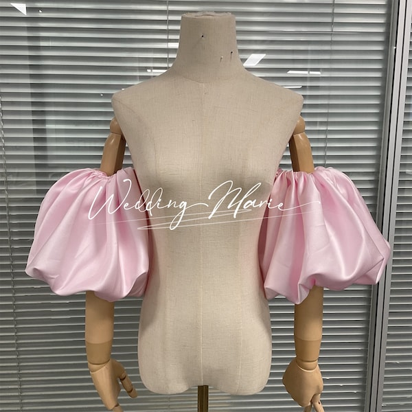 Pink Detachable Sleeves,Off-the-shoulder Sleeves,Satin Sleeves,Puff Sleeves,Wedding Dress Sleeves,Bridal Attire Accessories,Custom Sleeves