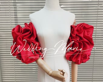 Red Detachable Sleeves, Off-the-shoulder Sleeves For Dress, Bridal Accessories, Elegant Wedding Attire, Pleated Sleeves, Custom Sleeves