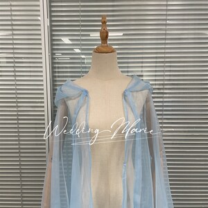 Capa con capucha de organza azul claro: Capa de vestido de novia de hadas imagen 7