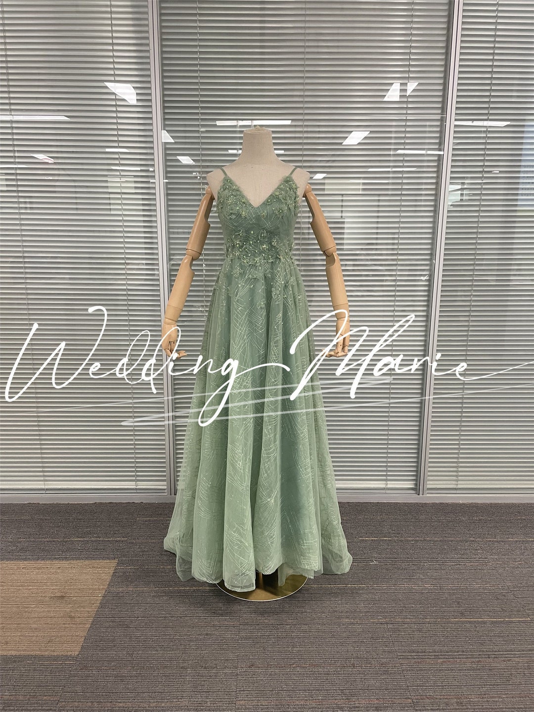 Green Prom Dress, Slip Prom Dress, Flower/beaded/sequined Prom Dress