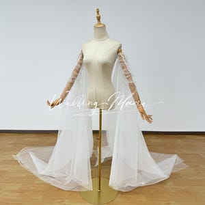 Flowing Sleeves Drape, Detachable Sleeves, Bridal Gown Accessories, Off-the-shoulder Sleeve Cape, Tulle Sheer Drape, Support Custom