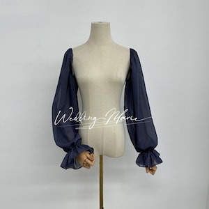 Navy Blue Chiffon Detachable Sleeves: Ruffle Edge Fairy Sleeves